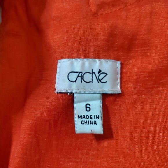 VTG CACHE Rosette Cocktail Dress Size 6 Red Stretchy 3D V-Neck Sleeveless Womens - Picture 9 of 11